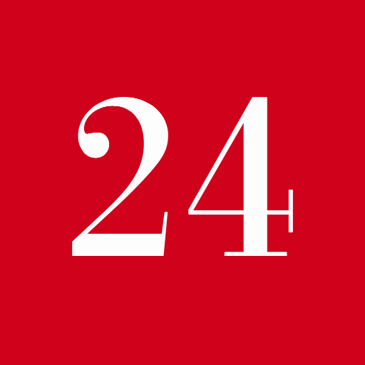 The current logo for 24 Days — a red square with a white '24' in a serif font, centered