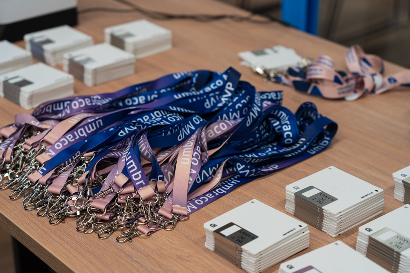 Lanyards and floppy discs for the name tags