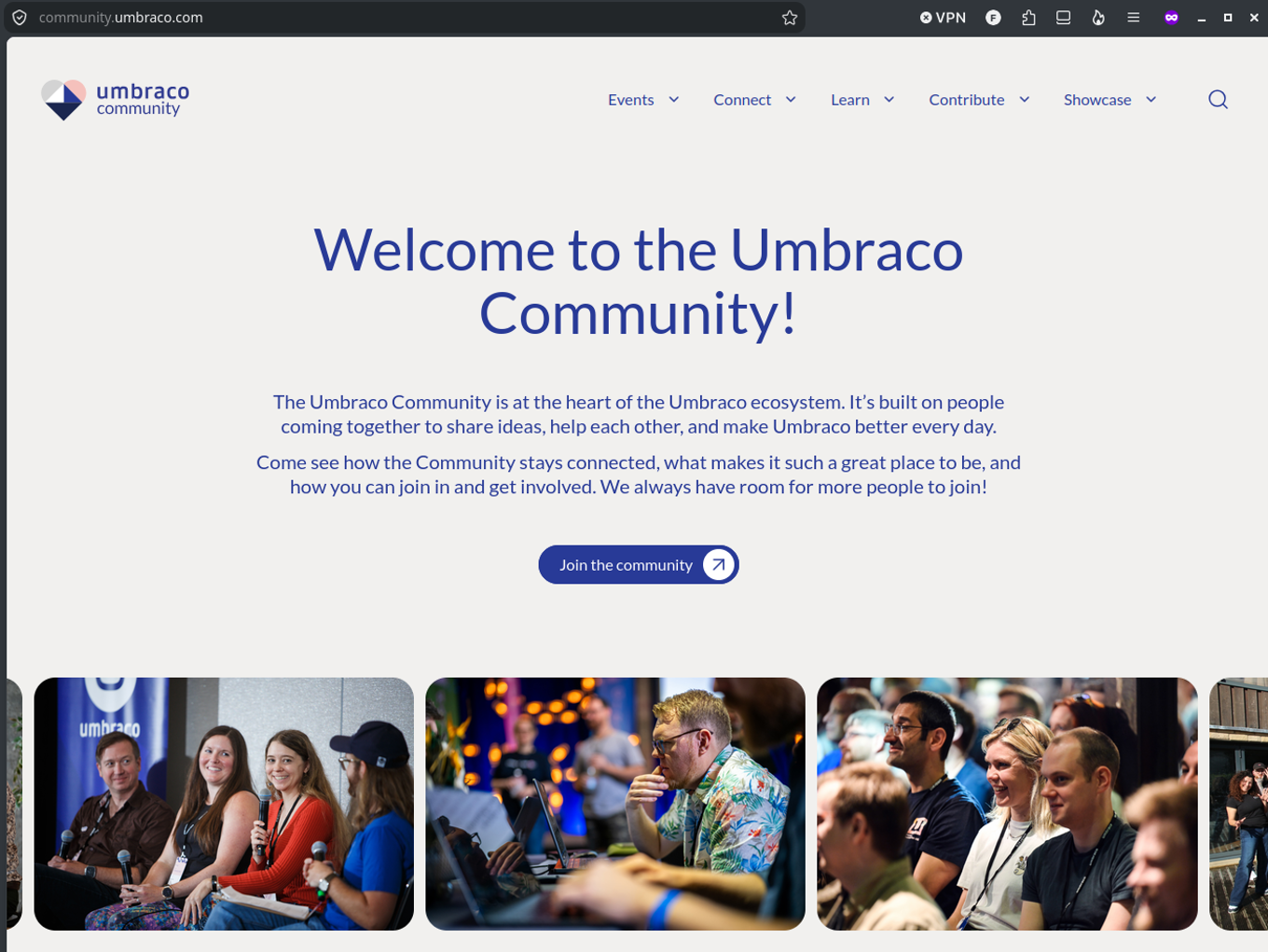 A screenshot of community.umbraco.com - the new hub for the Umbraco Community